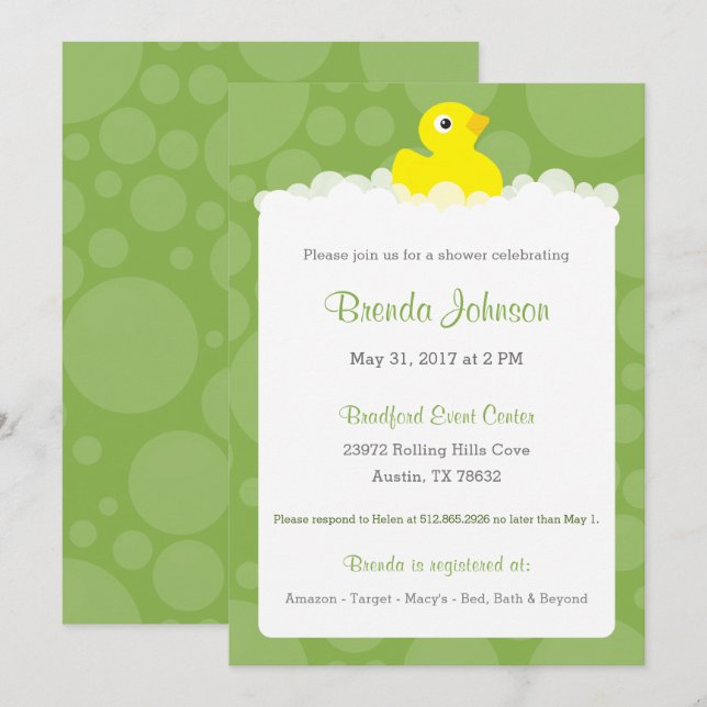 Einladung von Gummi Ducky Baby Duwer - Green (Vorne/Hinten)