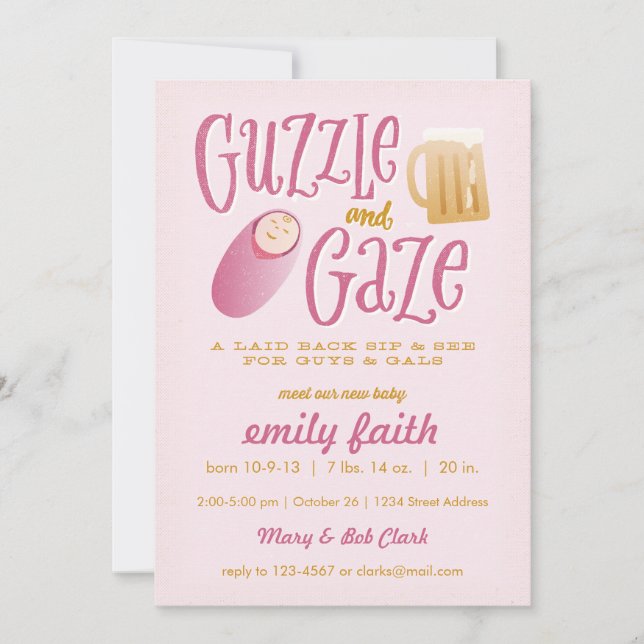 Einladung von Guzzle and Gaze Baby Shower (Vorderseite)
