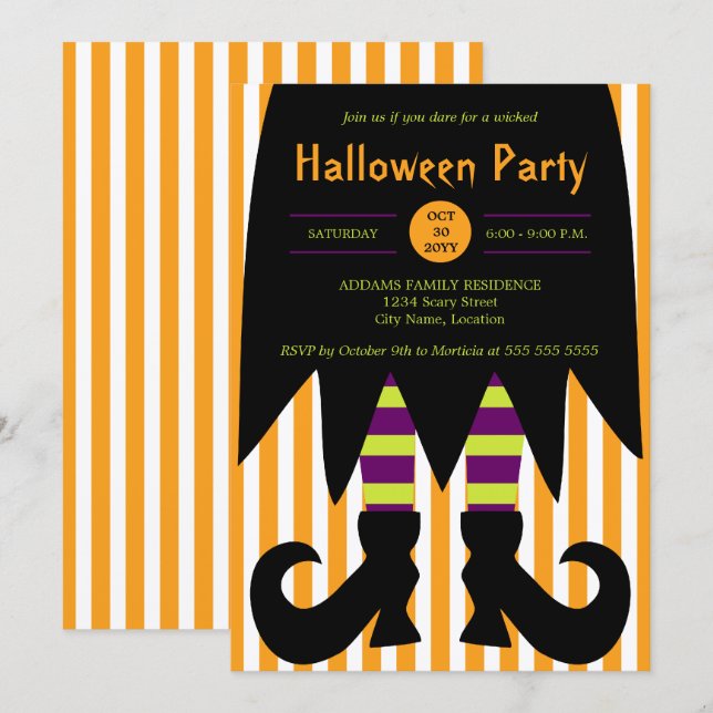 Einladung von Halloween-Party Hexe (Vorne/Hinten)