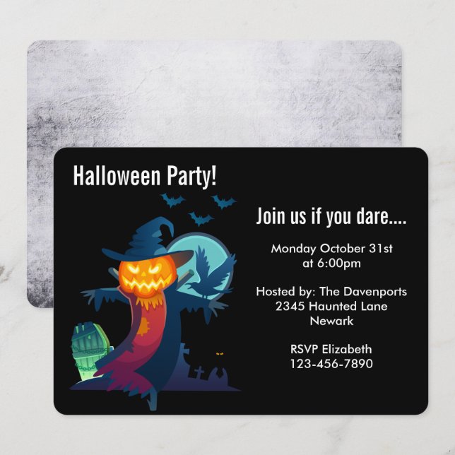 Einladung von Halloween-Party Spuk Scarecrow (Vorne/Hinten)