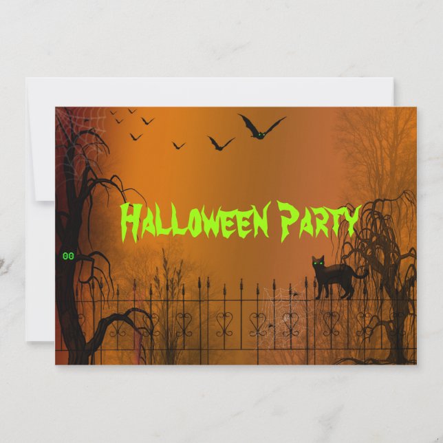 Einladung von Halloween-Party- und Schwarzkatzen (Vorderseite)