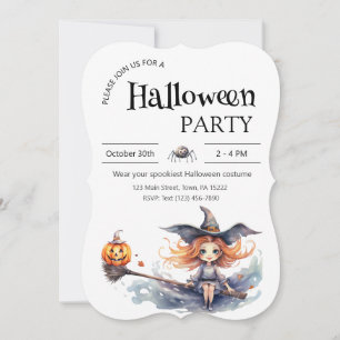 Einladung von Halloween-Partys - Hexe auf einem Br
