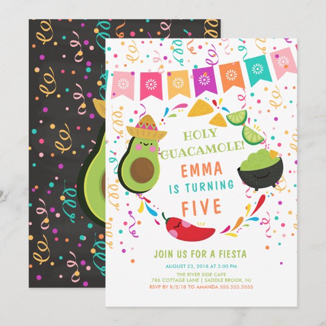 Einladung von Heiligen Guacamole Fiesta zum Geburt (Vorne/Hinten)