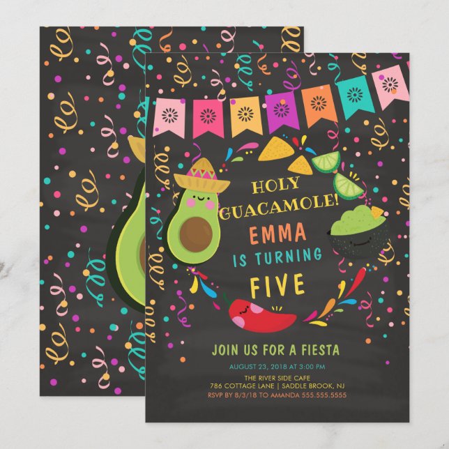 Einladung von Heiligen Guacamole Fiesta zum Geburt (Vorne/Hinten)
