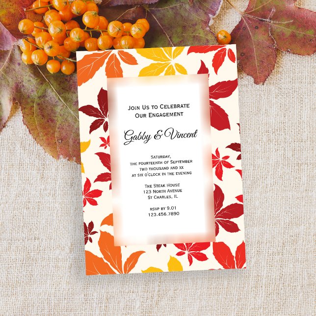 Einladung von hellen Herbstlauben (Celebrate your Autumn Engagement with this seasonal Bright Fall Leaves Invitation.)