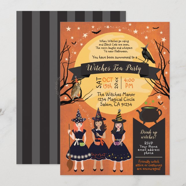 Einladung von Hexen-Halloween-Party (Vorne/Hinten)