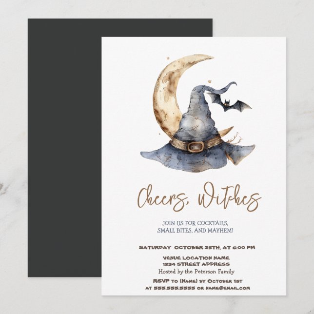 Einladung von Hexenhut Moon Halloween-Party (Vorne/Hinten)