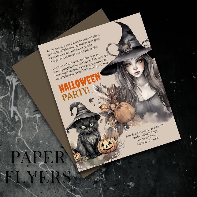 Einladung von Hexenkatze-Halloween-Party Flyer (Inexpensive and ideal Halloween invitations, perfect for inviting guests to your party.)