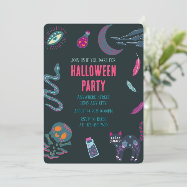 Einladung von Hexenkunst-Halloween-Party (Stehend Vorderseite)