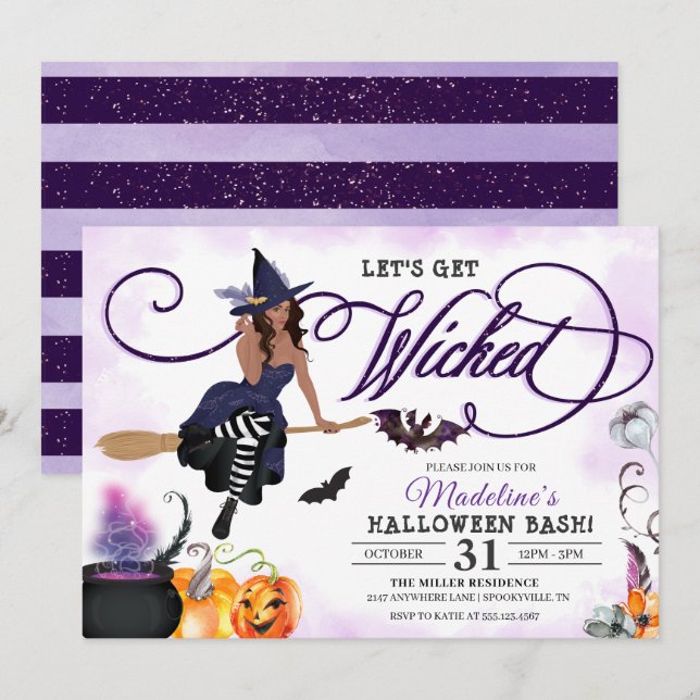 Einladung von Hexenmeister Halloween-Party (Vorne/Hinten)