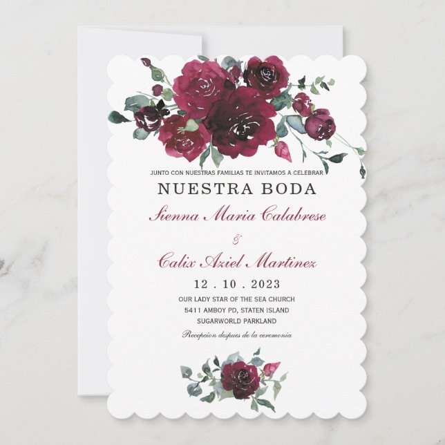 Einladung von Invitación boda marsala en español (Vorderseite)