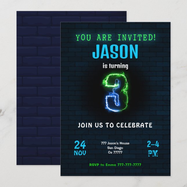 Einladung von Junge zum Geburtstag (Vorne/Hinten)