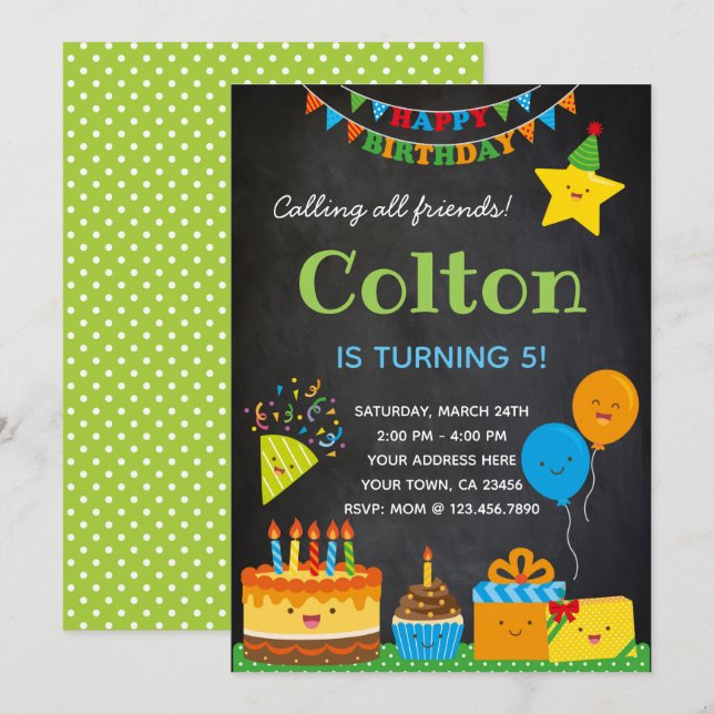 Einladung von Jungen zum Geburtstag (Vorne/Hinten)