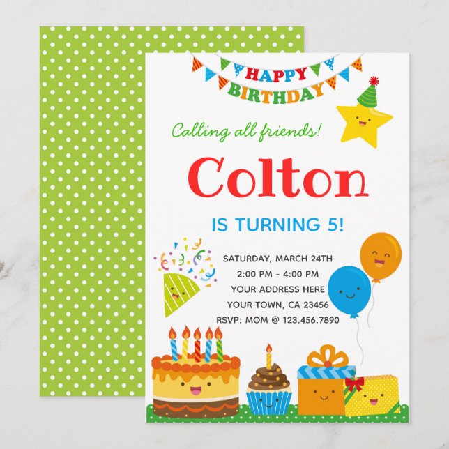 Einladung von Jungen zum Geburtstag (Vorne/Hinten)