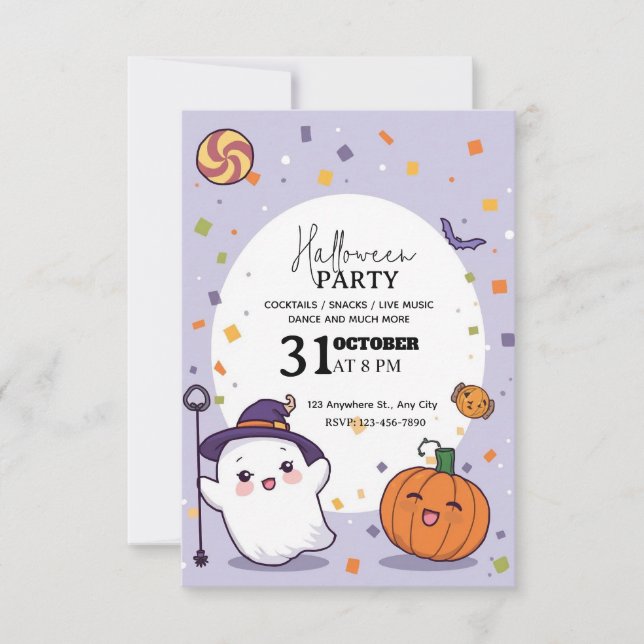 Einladung von Kawaii Halloween-Party - Bearbeitbar (Vorderseite)