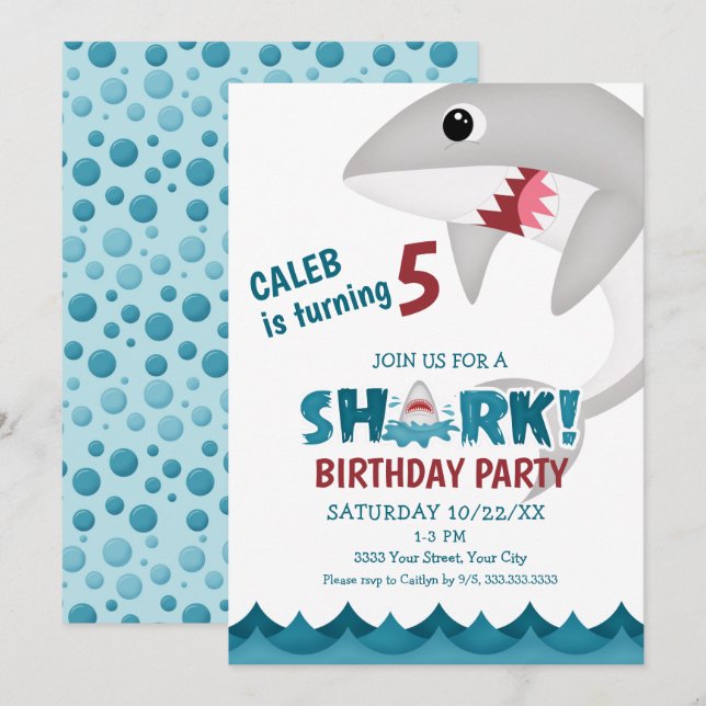 Einladung von Kids Shark Birthday Party (Vorne/Hinten)