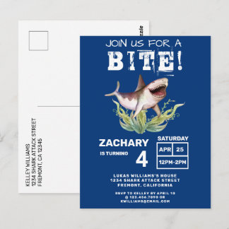 Einladung von Kids Shark Birthday Party Postkarte