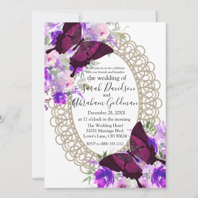 Einladung von Lace Butterfly Hochzeit (Vorderseite)