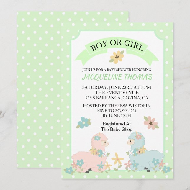 Einladung von Lama Baby Shower Gender Reveal (Vorne/Hinten)
