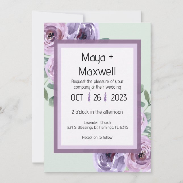 Einladung von Lavender und Mint Green 12x18 Weddin (Vorderseite)