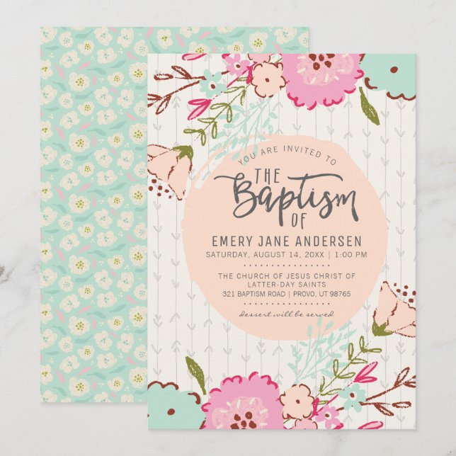 EINLADUNG VON LDS BAPTISM | Elegant Chic Floral Gi (Vorne/Hinten)