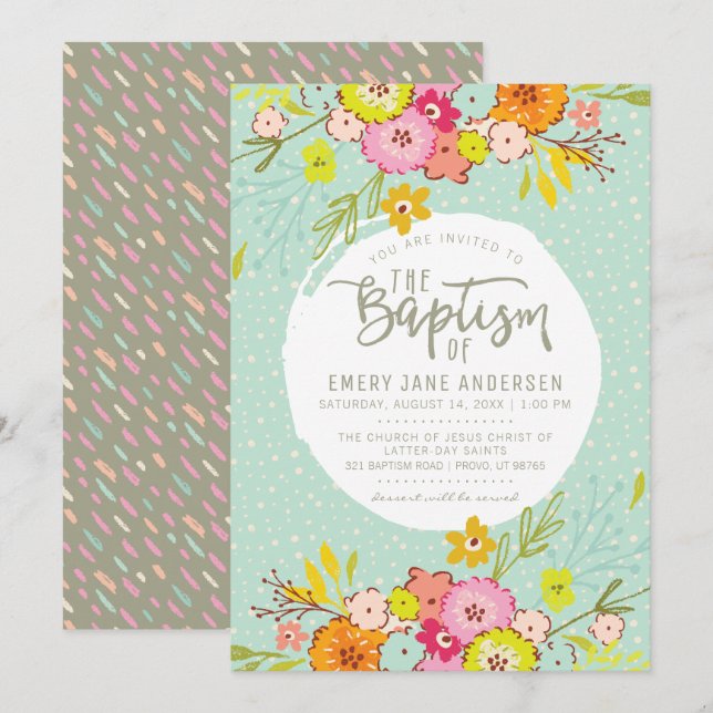 EINLADUNG VON LDS BAPTISM | Moderne, helle Blütenm (Vorne/Hinten)