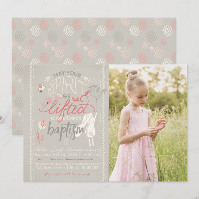 EINLADUNG VON LDS FOTO BAPTISM | BlumenTypografie (Vorne/Hinten)