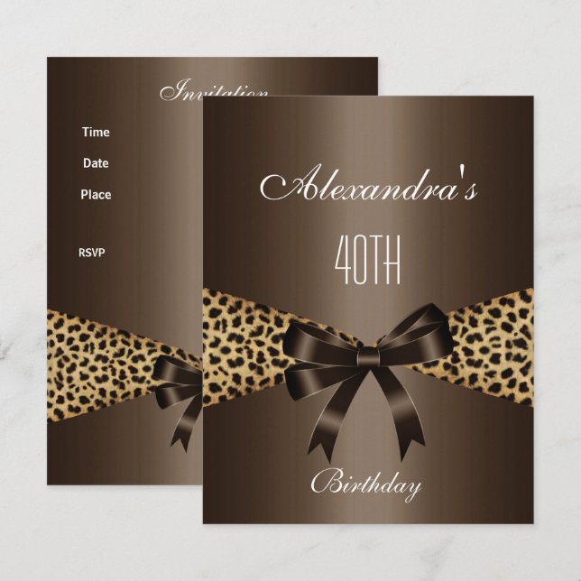 Einladung von Leopard Brown Animal 40. Geburtstag (Vorne/Hinten)