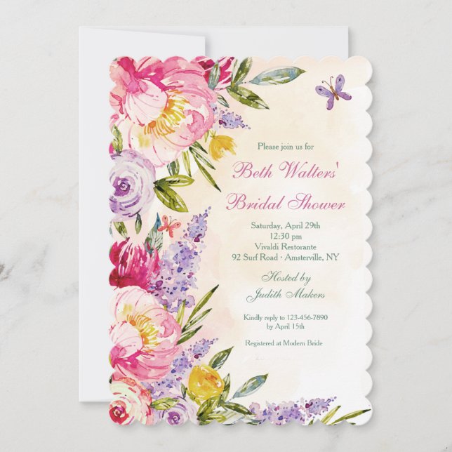 Einladung von Lilacs and Peonies Bridal Shower (Vorderseite)