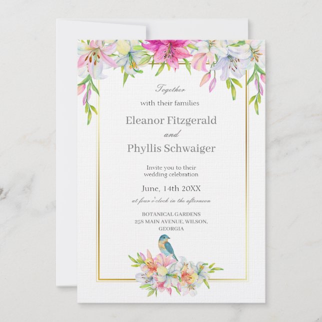 Einladung von Lilies Bird Watercolor (Vorderseite)