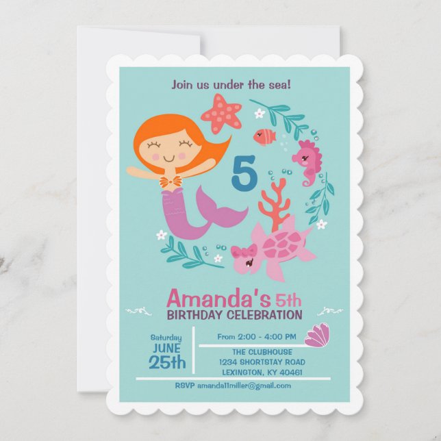Einladung von Littel Mermaid Birthday Party (Vorderseite)
