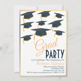 Einladung von Lustrous Navy & Gold Hats Abschluss