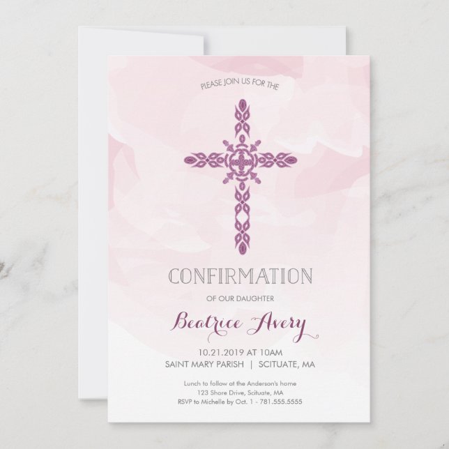 Einladung von Mädchen, Kreuz und Wasserfarbe (Vorderseite)