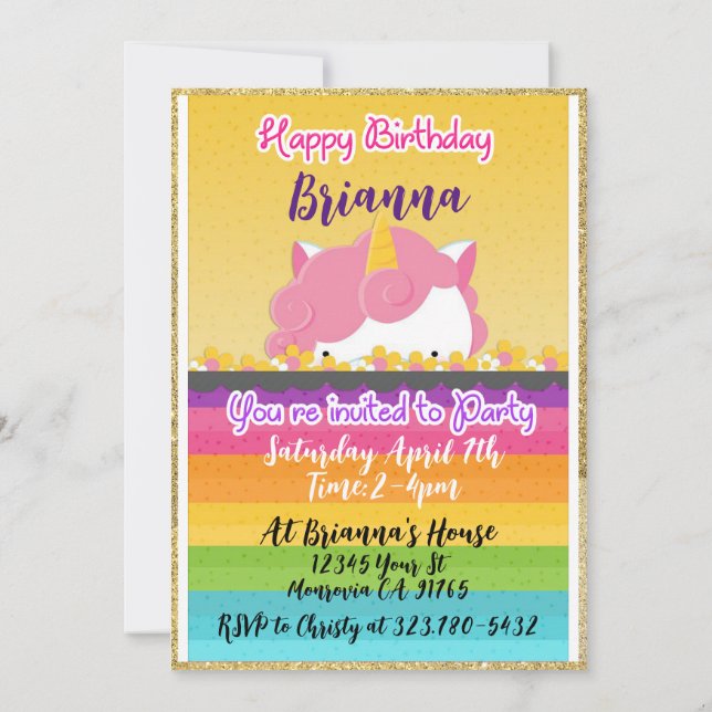 Einladung von Magical Rainbow Unicorn (Rückseite)