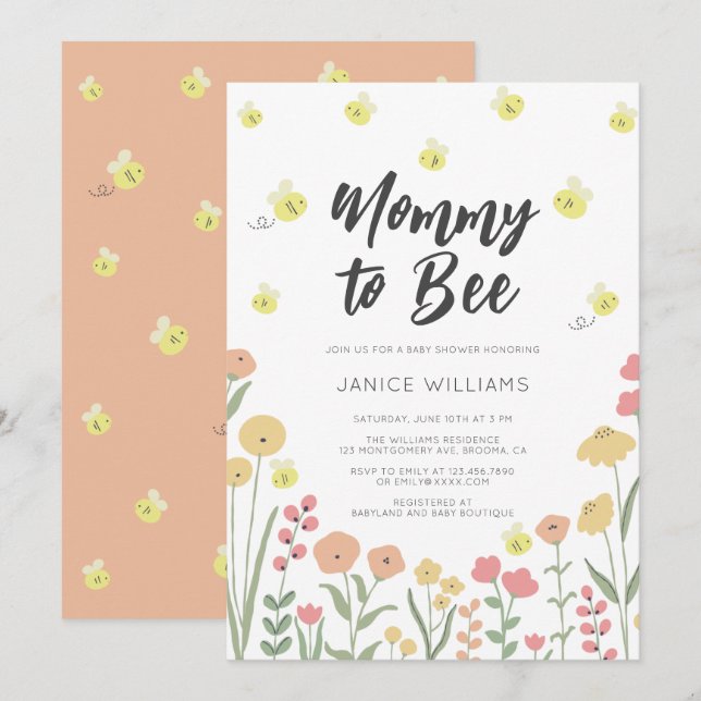 Einladung von Mami zu Bee Baby Shower (Vorne/Hinten)