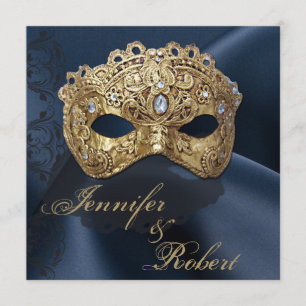 Einladung von Marine und Gold Masquerade Hochzeit