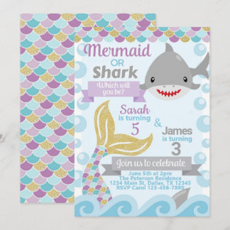 Einladung von Mermaid Shark Birthday Party