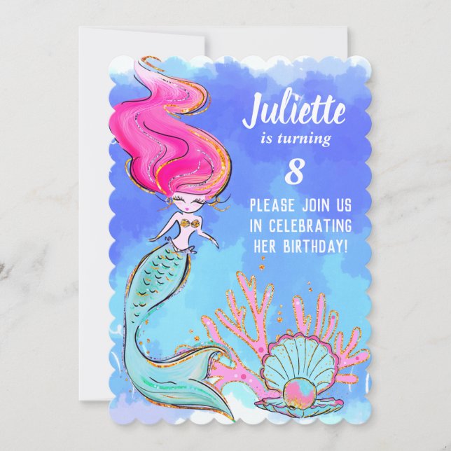 Einladung von Mermaid und Pearl Clam zum Geburtsta (Vorderseite)