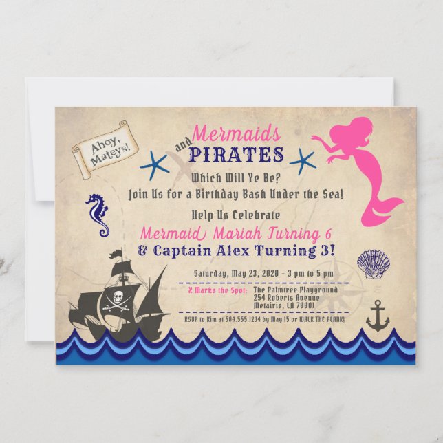 Einladung von Mermaids und Piraten, Einladung von  (Vorderseite)