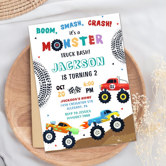 Einladung von Monster Truck Racing Car Kindergebur (Von Creator hochgeladen)