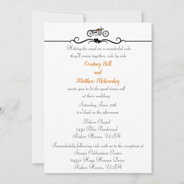 Einladung von Motorrädern und Herz (Vorderseite)