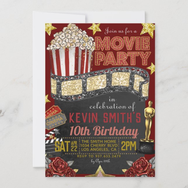 Einladung von Movie Birthday (Vorderseite)