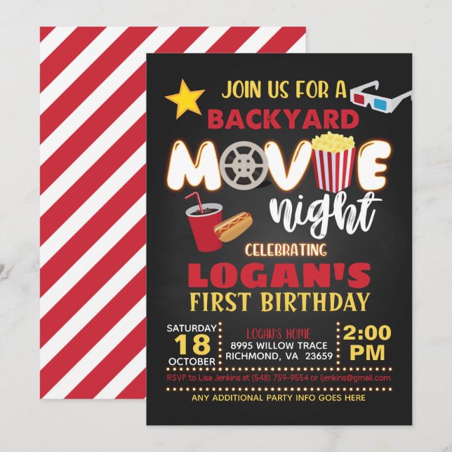 Einladung von Movie Birthday (Vorne/Hinten)