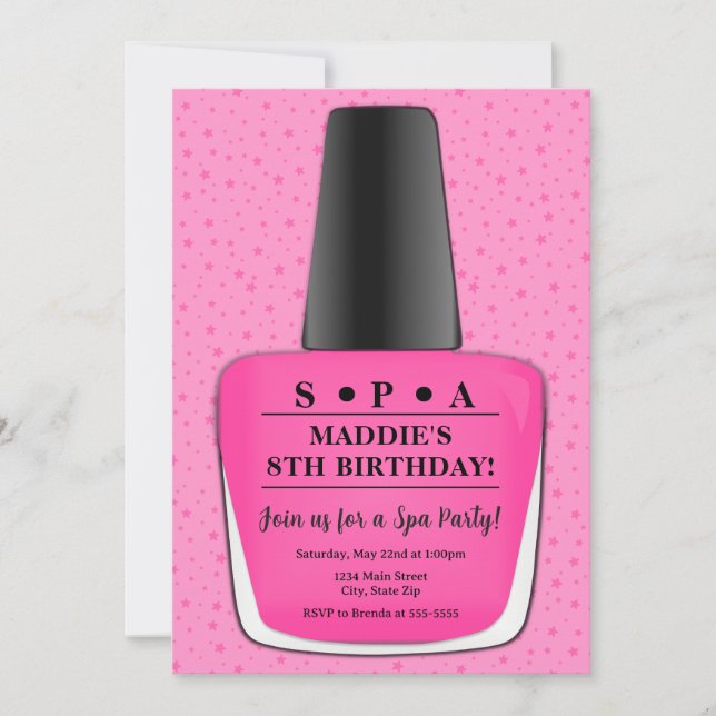 Einladung von Nail Polish Geburtstag - Pink Nail P (Vorderseite)
