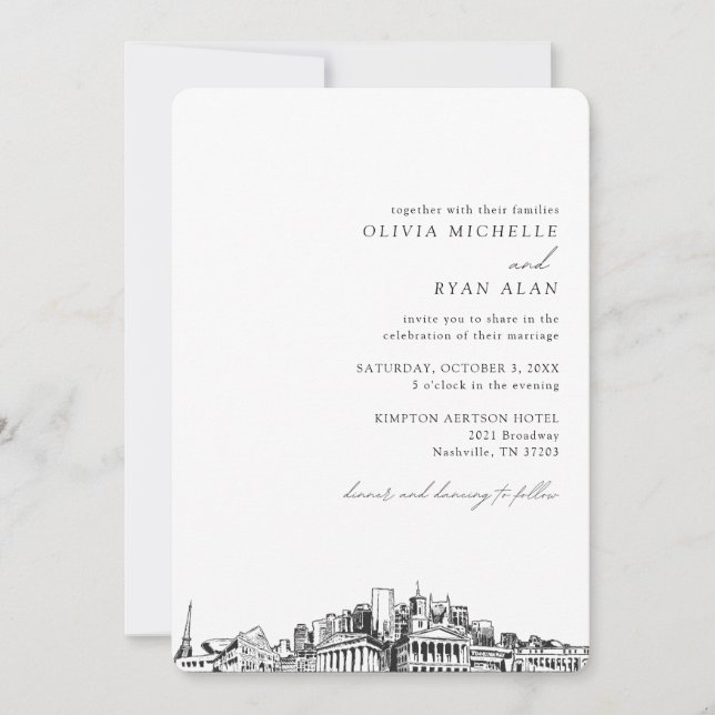 Einladung von Nashville Wedding Skyline Sketch (Vorderseite)