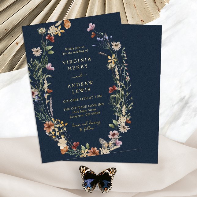 Einladung von Navy Boho Gold Wedding Foil (Navy Blue Boho Floral Gold Wedding Foil Invitation by Painted Paperie
)
