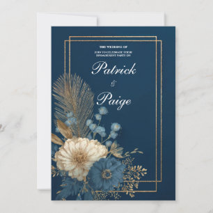 Einladung von Navy Gold Frame Floral Wedding