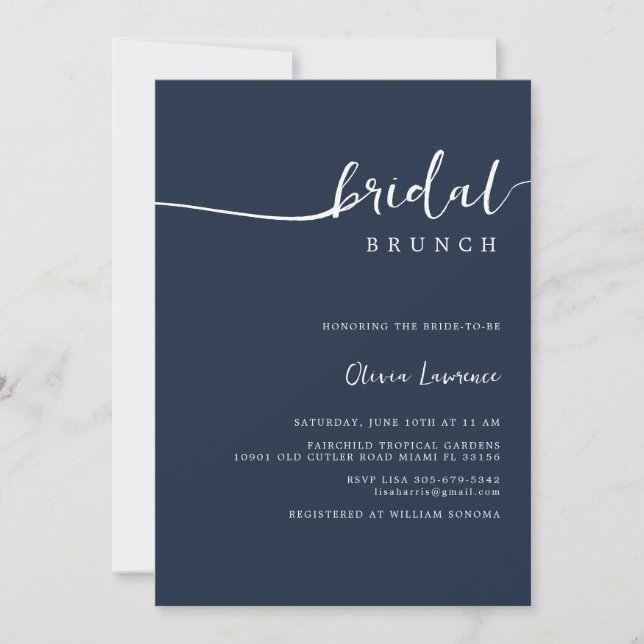 Einladung von Navy Script Bridal Brunch (Vorderseite)