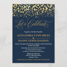 Einladung von Navy und Gold Glitzer Confetti Hochz