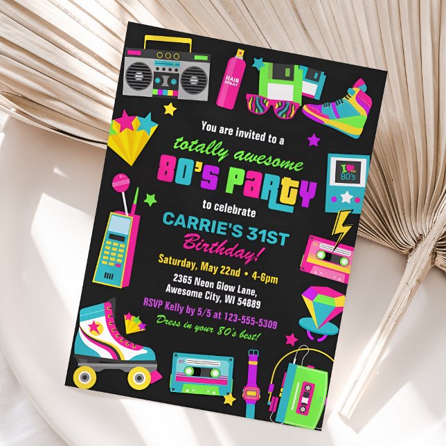 Einladung von Neon 80er Birthday (80s Retro Birthday Invitation)